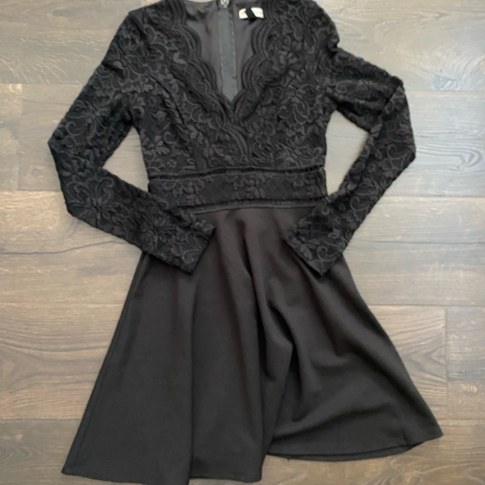 Black Lace Long Sleeve Dress Cocktail Party Wedding Guest Size  3